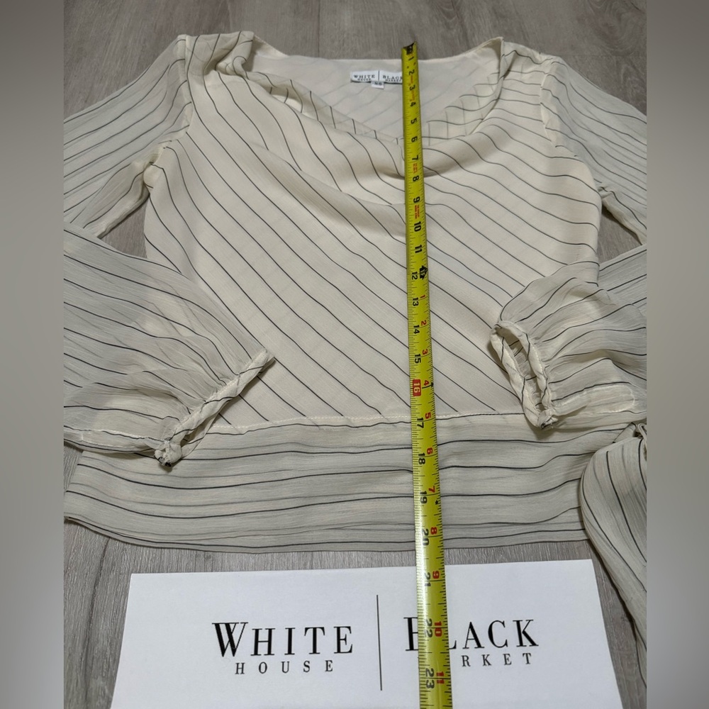 White House Black Market Off White Long Sleeve Top Sheer Sleeves Waist Tie - XS - Picture 3 of 12